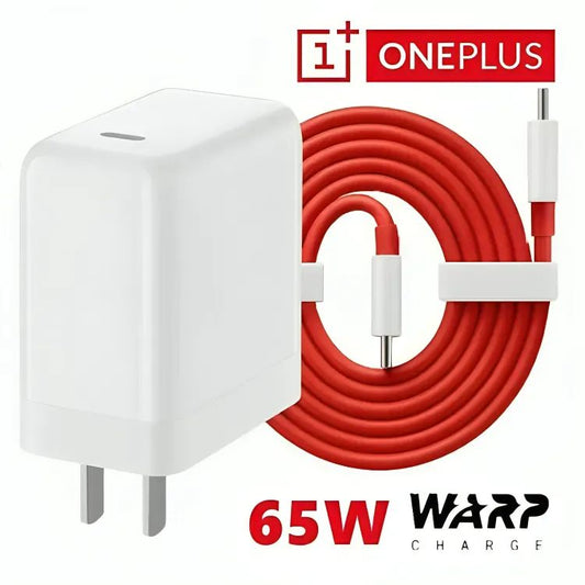 65 watt WARP Charger for OnePlus All Models With Data Cable Warp Charger for OnePlus with Fast Charging Cable USB C to USB C 65W Power Adapter